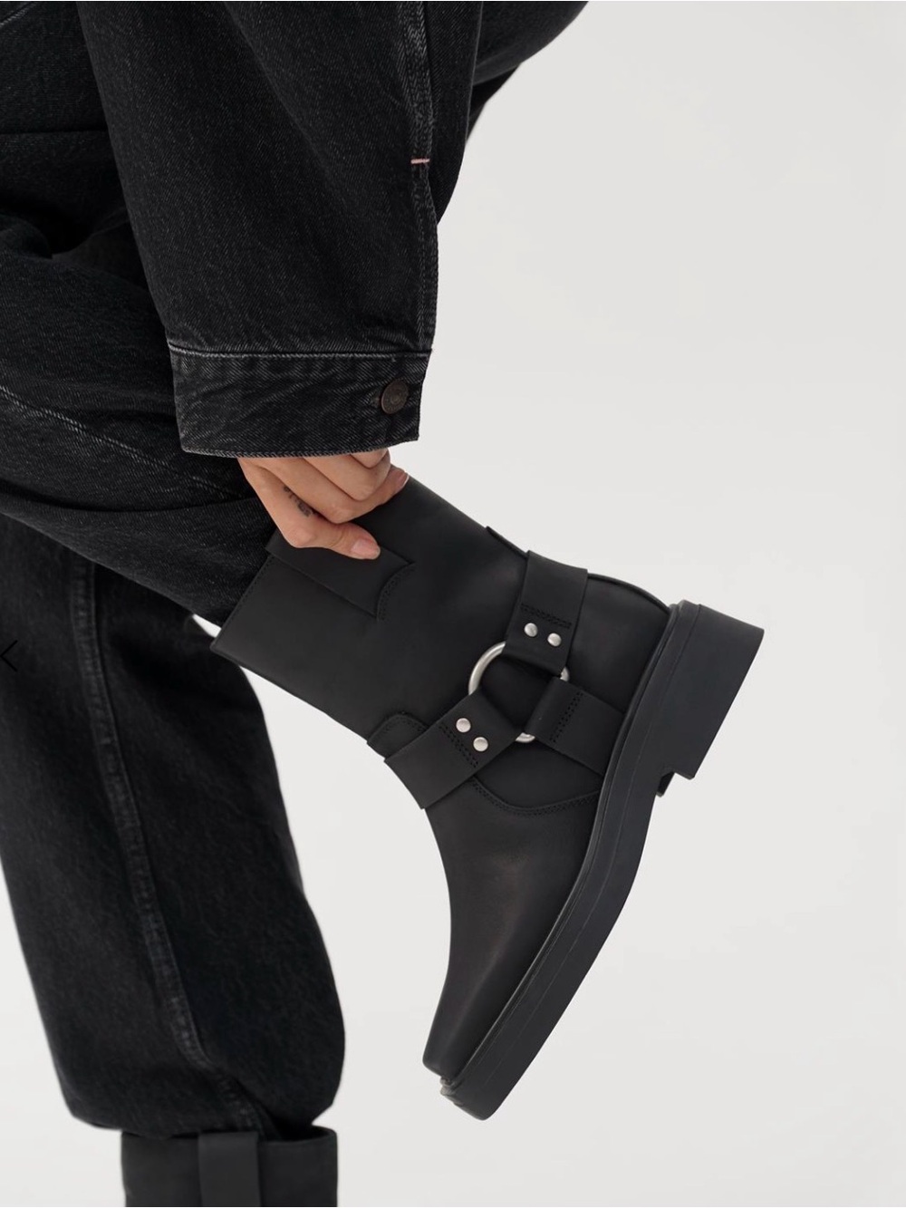 Vagabond Black Leather Moto Harness Boot